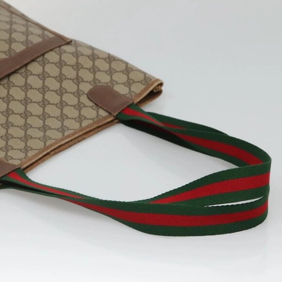 GUCCI GG Supreme Web Sherry Line Tote Bag PVC Beige Gold - Picture 6 of 16